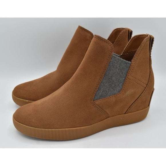 Sorel Women’s Out N About Slip On Wedge Suede Tan Boots, NWT, Waterproof, Size 5 - Picture 1 of 7